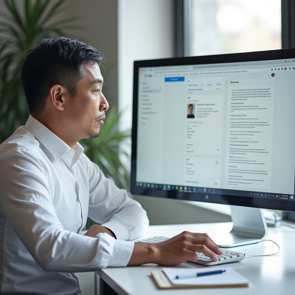 Real estate agent setting up Google Business Profile on a desktop computer