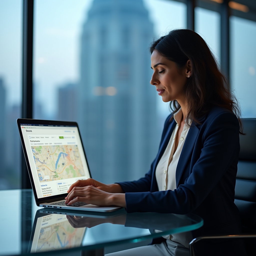 Real estate agent reviewing local SEO data on a laptop